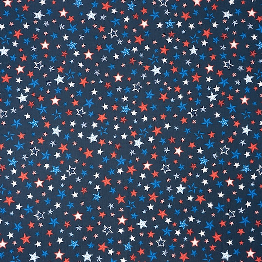 SINGER Patriotic Stars Print on Navy Cotton Fabric